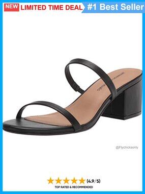 Women's Thin Two Strap Block Heel Sandals with Memory Foam Insole Non-Slip